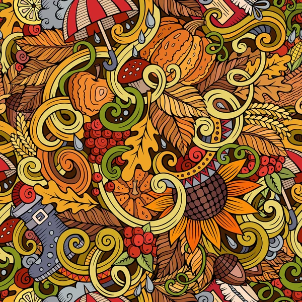 Schattige cartoon doodles herfst naadloze patroon — Stockvector