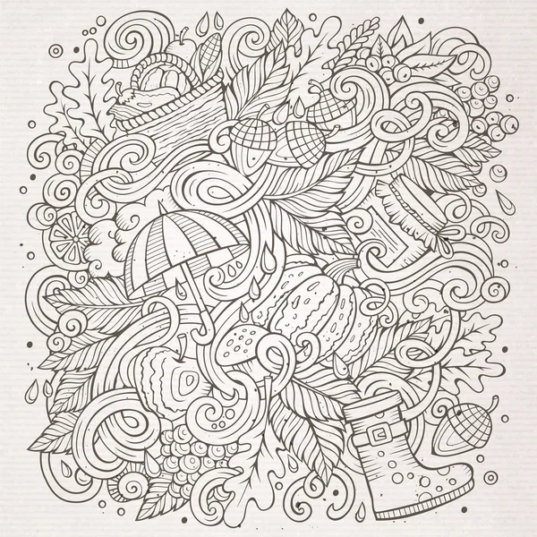 Cartone animato carino scarabocchi disegnato a mano autunno illustrazione — Vettoriale Stock