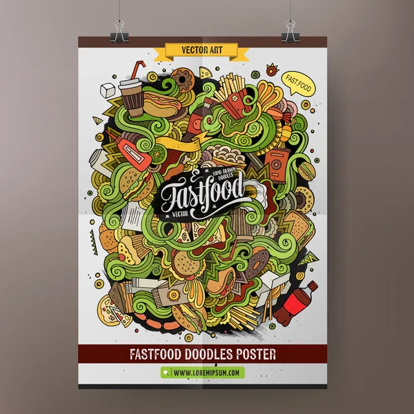 Dibujos animados garabatos Plantilla de cartel de comida rápida — Archivo Imágenes Vectoriales