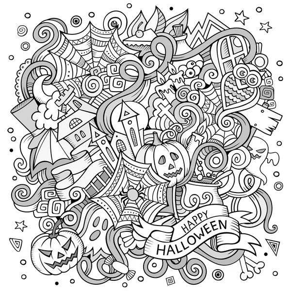 Κινουμένων σχεδίων χαριτωμένο doodles χέρι συρμένη απεικόνιση Απόκριες — Διανυσματικό Αρχείο