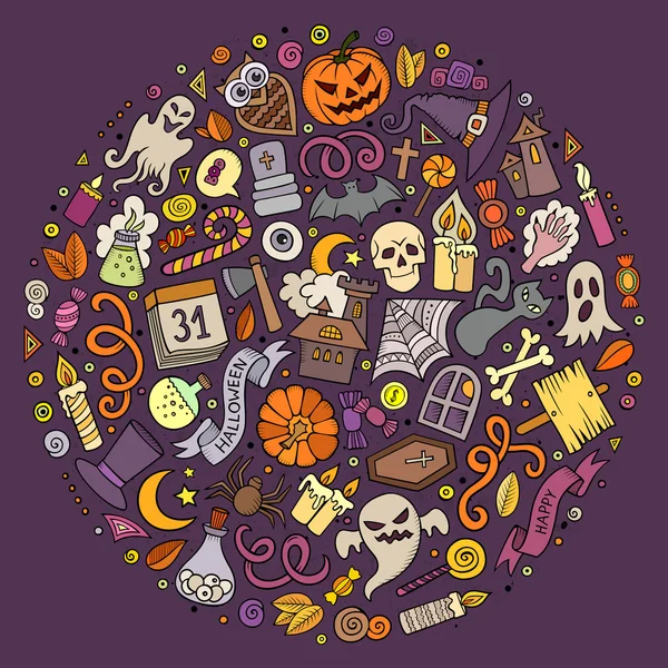 Ensemble d'objets, de symboles et d'articles de dessin animé Halloween — Image vectorielle