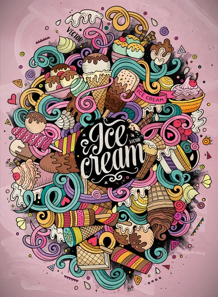 Cartone animato disegnato a mano scarabocchi Ice Cream illustrazione — Vettoriale Stock