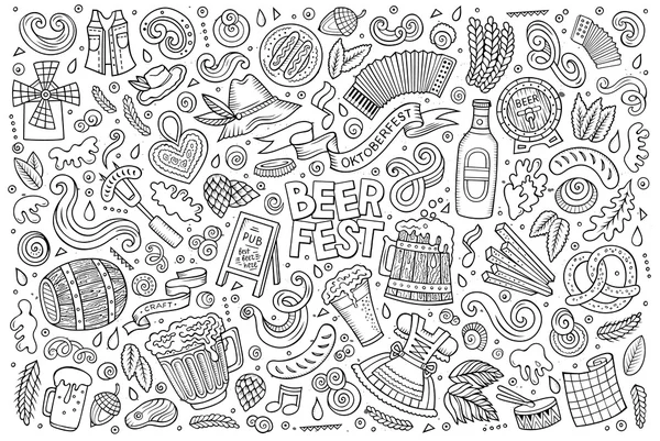 Διάνυσμα κινουμένων σχεδίων doodle σύνολο Oktoberfest αντικείμενα και σύμβολα — Διανυσματικό Αρχείο