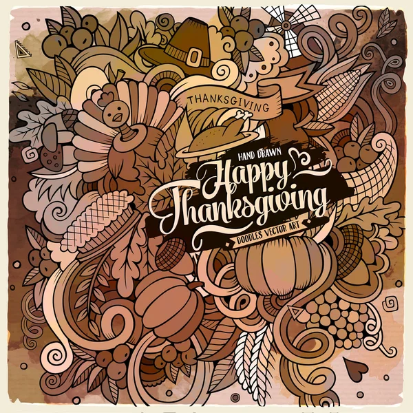 Cartoon söt doodles hand dras Thanksgiving illustration — Stock vektor