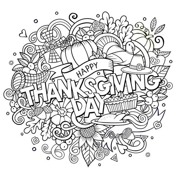 Cartoon vektor hand dras Doodle Thanksgiving illustration — Stock vektor