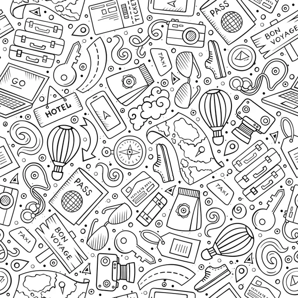 Cartoon Traveling seamless pattern with lot of objects — стоковый вектор