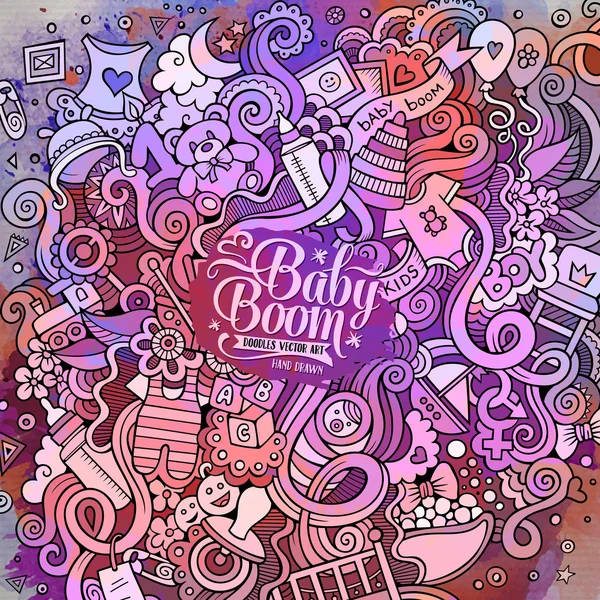 Cartoon söt doodles hand dras Baby illustration — Stock vektor