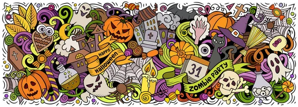 Szczęśliwego Halloween Strony Rysowane Bazgroły Ilustracji Holiday Śmieszne Obiekty Elementy — Zdjęcie stockowe