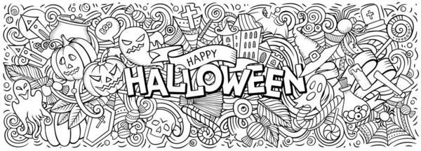 Glad Halloween Handritade Tecknade Klotter Illustration Semester Roliga Föremål Och — Stockfoto