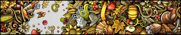 Thanksgiving Dag Doodle Banner Ontwerp Cartoon Achtergrond Oogstflyer Sjabloon Kleur — Stockfoto