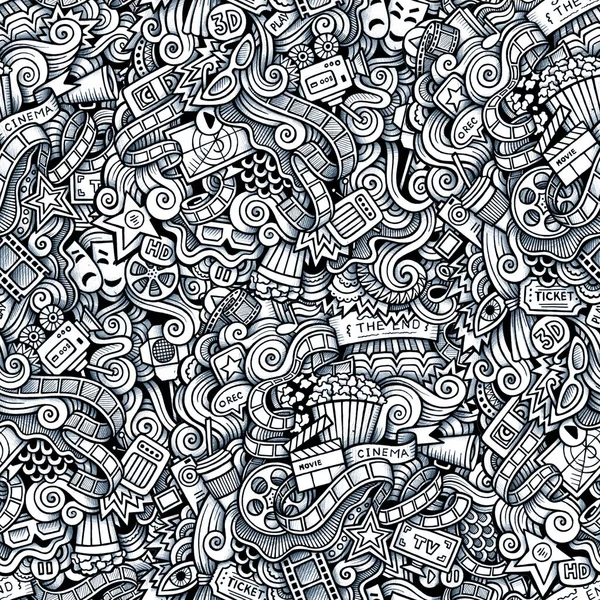 Cartoon Hand Drawn Doodles Subject Cinema Style Theme Seamless Pattern — Φωτογραφία Αρχείου