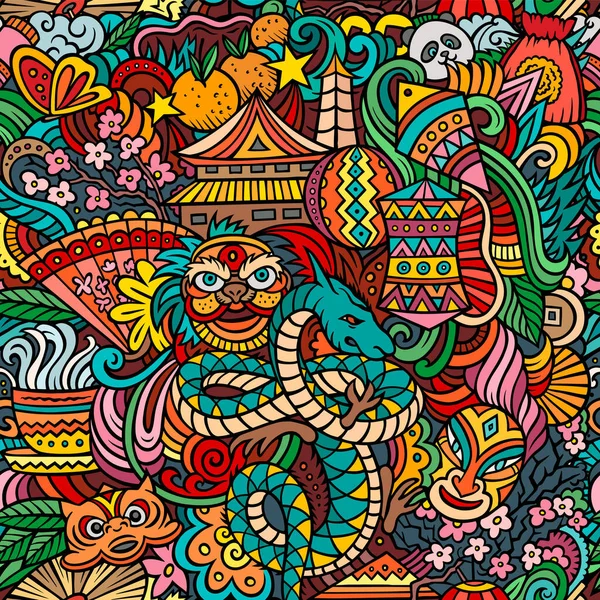 Картун Симпатичний Каракулі Китайського Нового Року Безшовний Візерунок Кольорове Тло — стокове фото