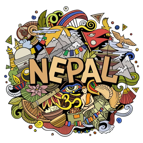 Иллюстрация Рисованных Руки Карикатурных Каракулей Непала Забавный Дизайн Путешествия Творческий — стоковое фото