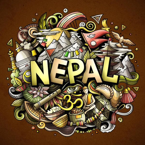 Иллюстрация Рисованных Руки Карикатурных Каракулей Непала Забавный Дизайн Путешествия Творческий — стоковое фото