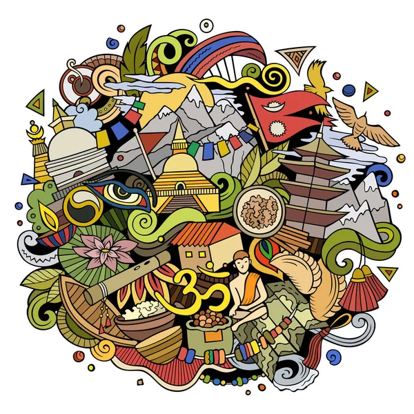 Непал Малював Ілюстрації Каракулів Дивний Дизайн Подорожей Творче Мистецтво Тло — стокове фото