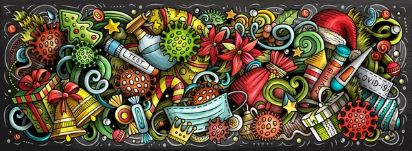 Desenhos Animados Bonito Doodles Ano Novo Ilustração Coronavirus Colorido Detalhado — Fotografia de Stock
