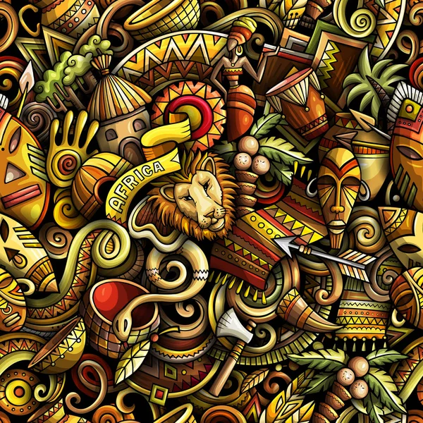 Cartoon doodles Africa seamless pattern. — Stock Photo, Image
