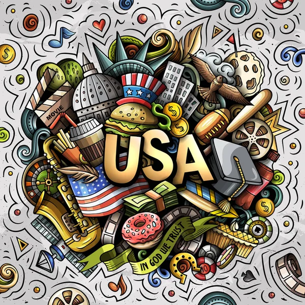 USA hand drawn cartoon doodle illustration. — Stock Photo, Image
