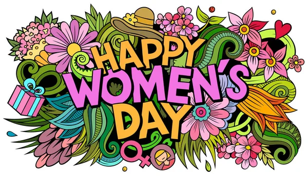 Happy Womans Day ručně kreslené kreslené kreslené kreslené čmáranice ilustrace. Vtipný prázdninový design. — Stock fotografie