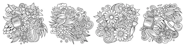 Spring cartoon image doodle designs set. — Stock fotografie