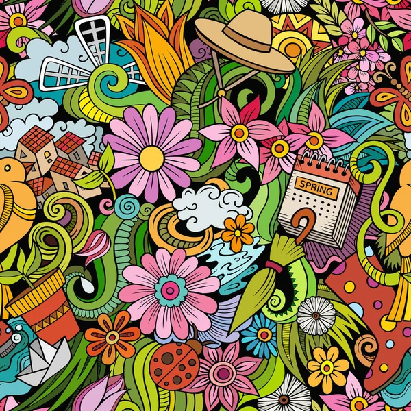 Cartoon doodles Spring seamless pattern. — Stock Photo, Image