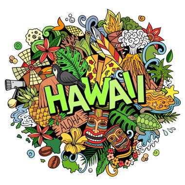 Hawaii hand drawn cartoon doodle illustration. Funny Hawaiian design clipart