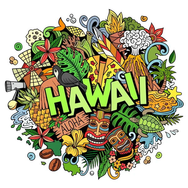 Hawaï met de hand getekend tekenfilm doodle illustratie. Grappig Hawaiiaans ontwerp — Stockfoto