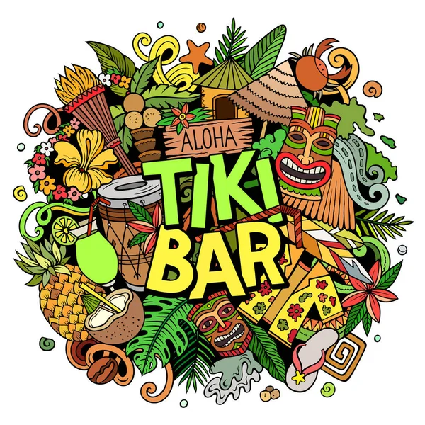 Tiki Bar desenhado à mão desenho animado doodle ilustração. Design havaiano engraçado — Fotografia de Stock