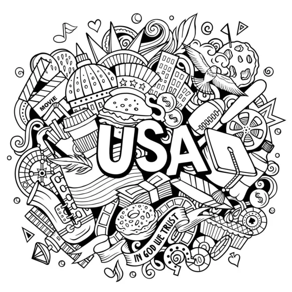 USA hand drawn cartoon doodle illustration.