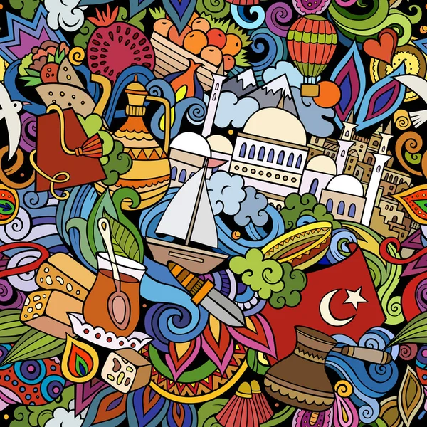 Tecknad doodles Turkiet sömlös mönster. — Stockfoto