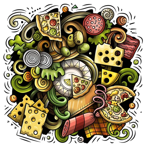 Pizza cartoon doodle illustration. Funny design. — Stock Photo, Image