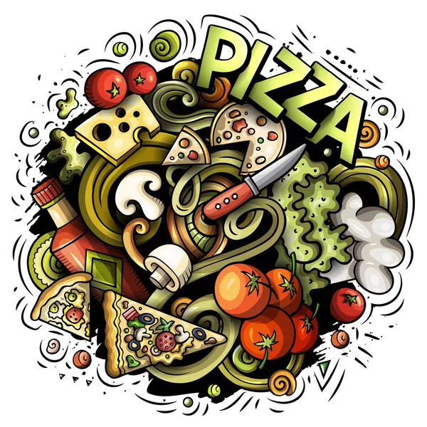 Піца мультфільм каракулі ілюстрація. Смішний дизайн . — стокове фото