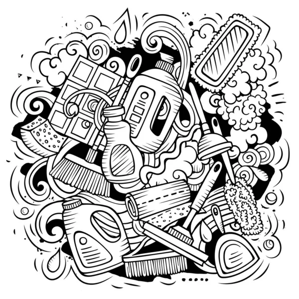 Limpieza Dibujos Animados Raster Doodle Diseño Línea Arte Composición Detallada —  Fotos de Stock