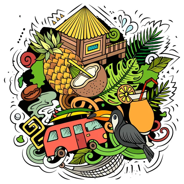 Desenhos Animados Havaianos Raster Doodle Design Composição Detalhada Colorida Com — Fotografia de Stock