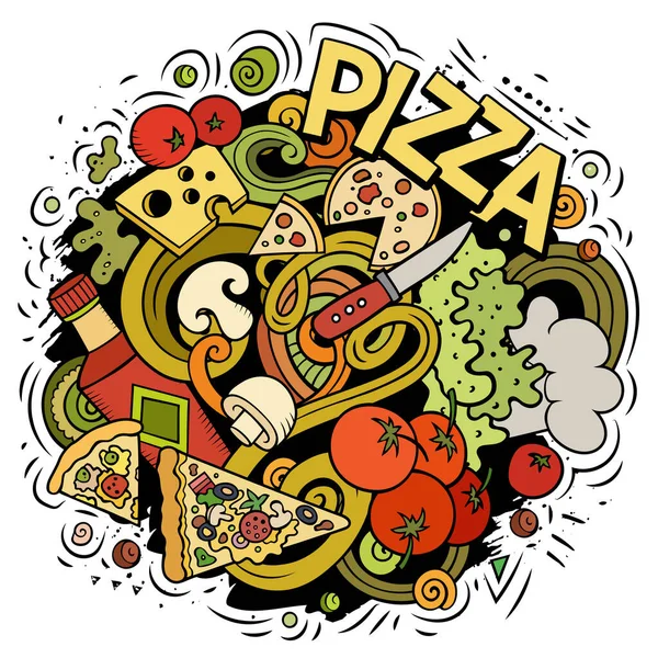 Pizza Cartoon Doodle Illustration Funny Creative Raster Background Pizzeria Elements — Stock Photo, Image