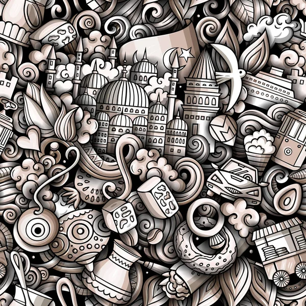 Cartoon Doodles Istanbul Seamless Pattern Backdrop Turkish Culture Symbols Items — Stock Photo, Image