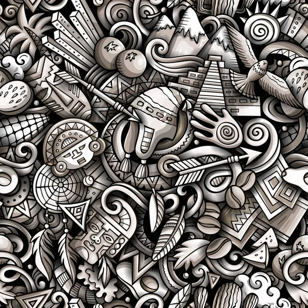 Картонові Каракулі Перу Безшовні Візерунки Зображення Перуанськими Культурами Елементами Монохром — стокове фото
