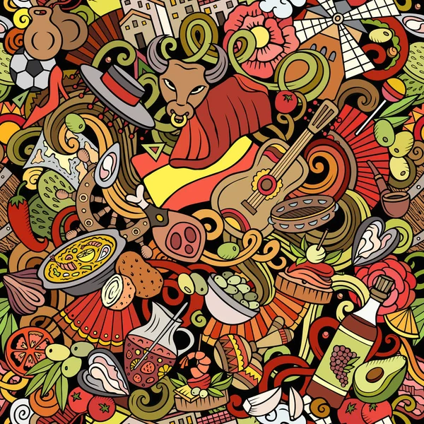 Cartoon Doodles Spanien Nahtlose Muster Hintergrund Mit Symbolen Und Gegenständen — Stockfoto
