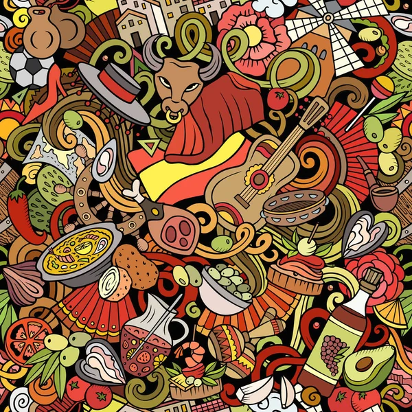 Cartoon Doodles Spain Seamless Pattern Latar Belakang Dengan Simbol Dan — Stok Foto