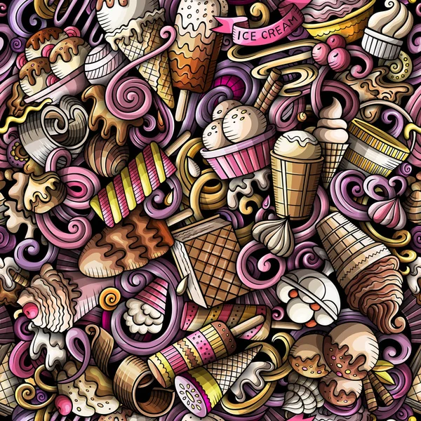 Cartoon Doodles Ice Cream Seamless Pattern Backdrop Ice Cream Symbols — Stock Photo, Image