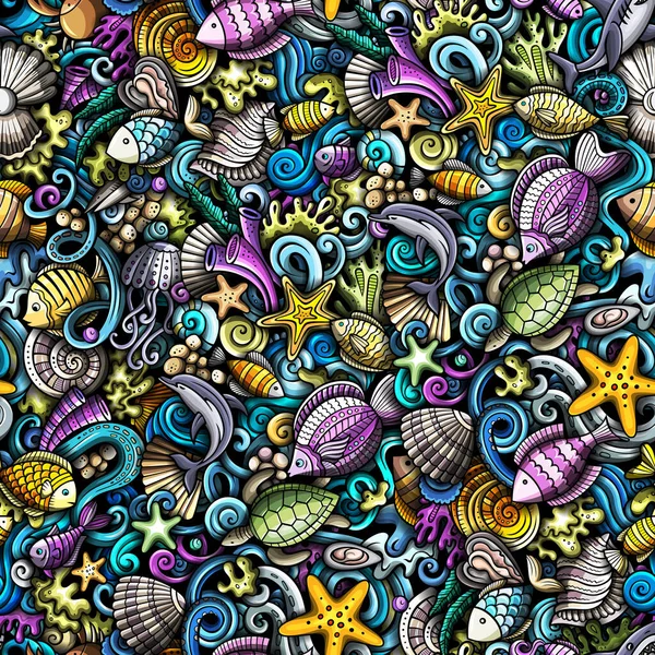 Dessin Animé Gribouillis Sea Life Motif Sans Couture Fond Avec — Photo