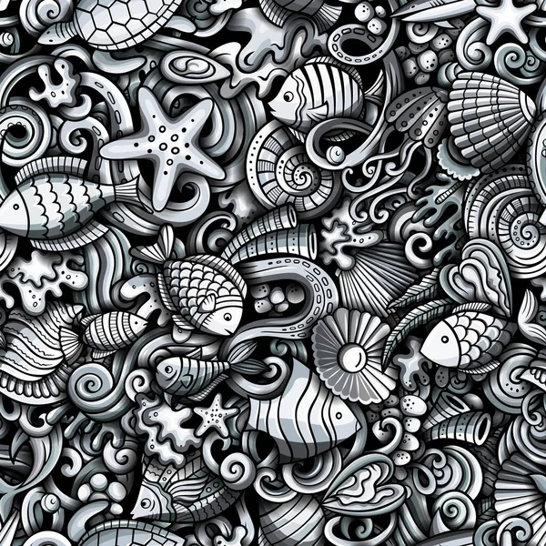 Cartoon doodles Sea Life seamless pattern. — Stock Photo, Image