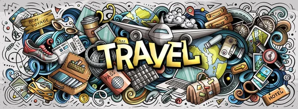 Reizen met de hand getekend cartoon doodle illustratie. Grappig vakantie ontwerp. — Stockfoto