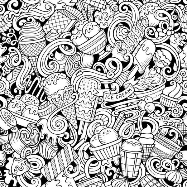 Мультяшні Каракулі Морозиво Безшовний Візерунок Фон Символами Предметами Морозива Ескіз — стокове фото