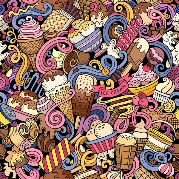 Cartoon Doodles Ice Cream Naadloos Patroon Achtergrond Met Ijs Symbolen — Stockfoto