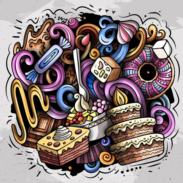 Sweet Food Raster Doodles Illustration Desserts Elements Objects Cartoon Background — Stock Photo, Image