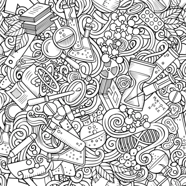 Ciência Mão Desenhado Doodles Padrão Sem Costura Equipamento Laboratório Fundo — Fotografia de Stock