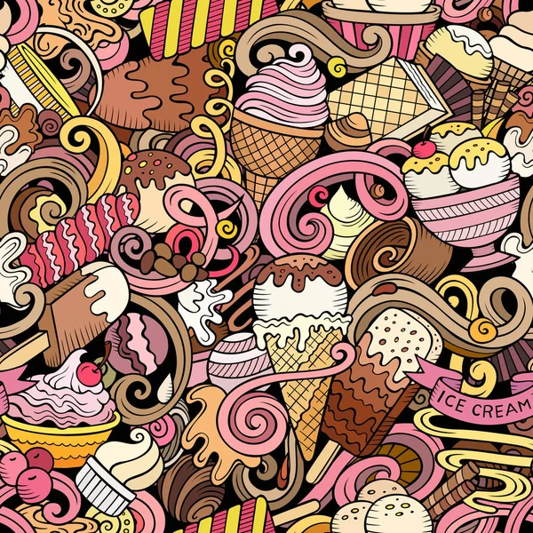 Cartoon Doodles Ice Cream Naadloos Patroon Achtergrond Met Ijs Symbolen — Stockfoto