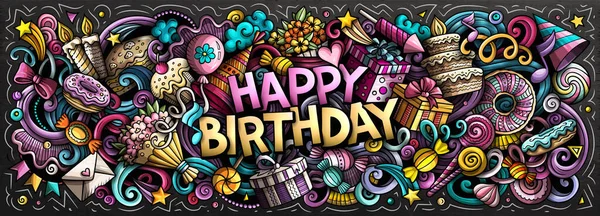 Happy Birthday Handgezeichnete Cartoon Doodle Illustration Lustiges Urlaubsdesign Kreative Kunst — Stockfoto