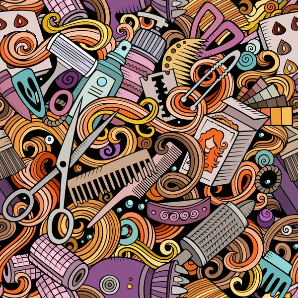Friseursalon Handgezeichnete Kritzeleien Nahtlose Muster Frisurenhintergrund Zeichentrick Friseurstoff Print Design — Stockfoto